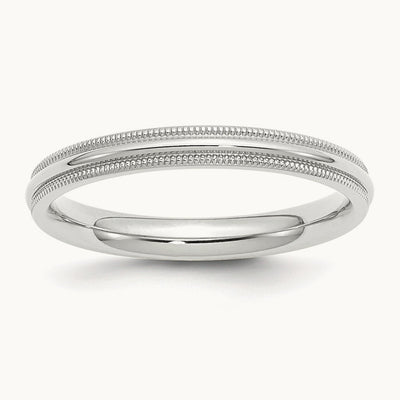 Milgrain Comfort Fit Band, 3mm, 10K White Gold