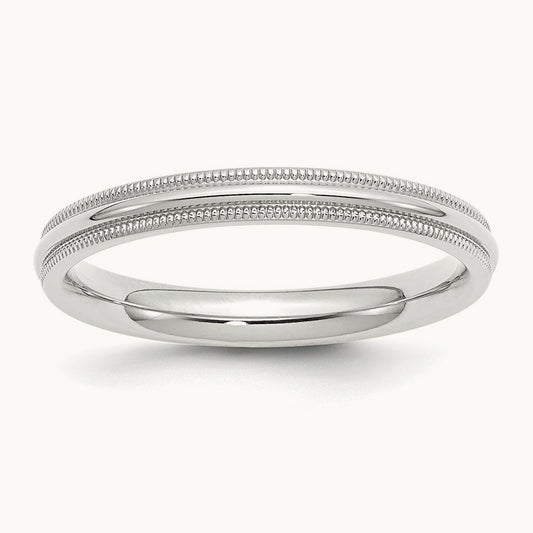 Milgrain Comfort Fit Band, 3mm, 10K White Gold
