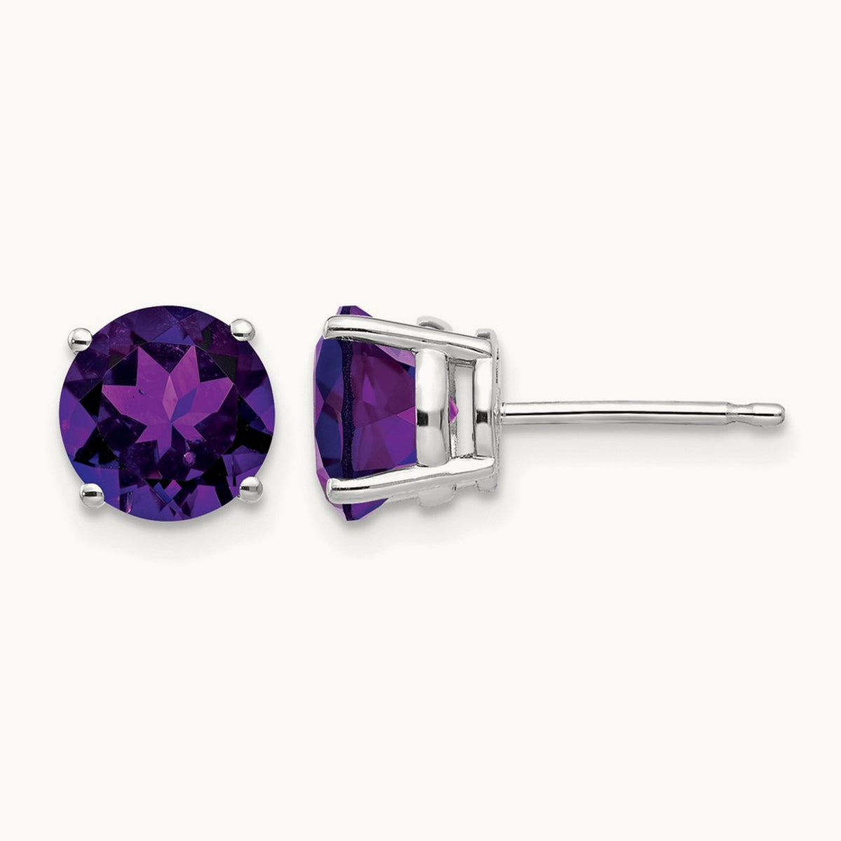 Amethyst Earrings, 7mm, 14K White Gold