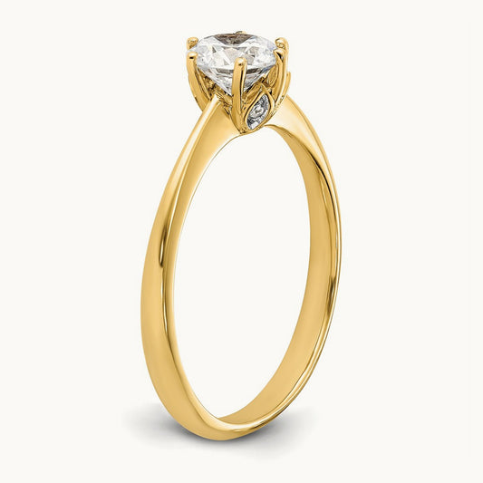 Polish 3/4ct Round Leaf Design Semi-Mount Dia Ring, 14K