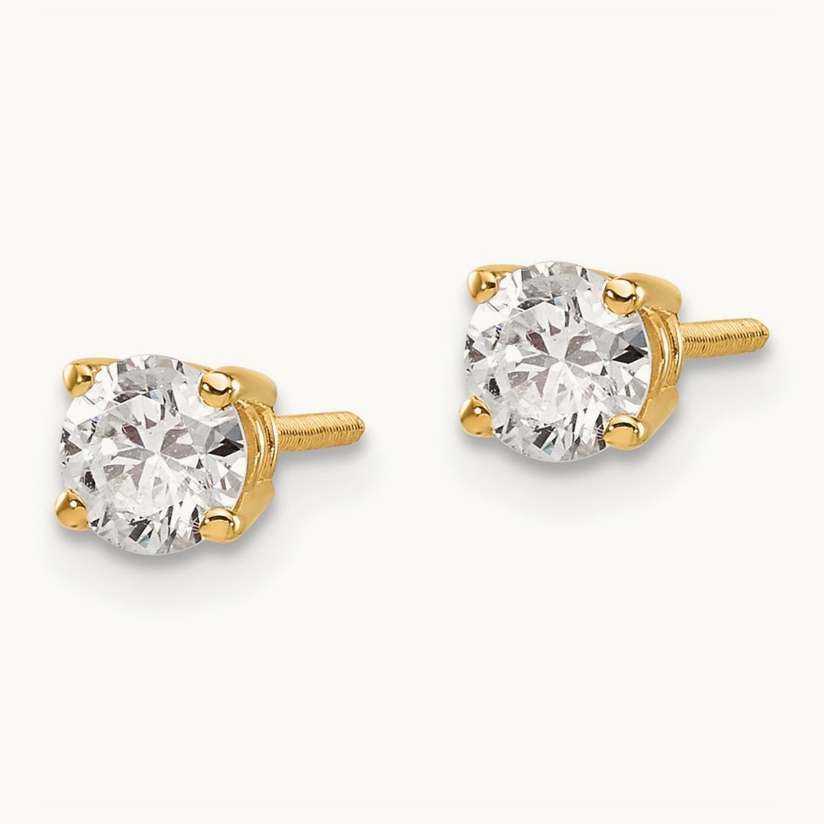Diamond Stud Thread on/off Post Earrings — 14K Yellow Gold, 4.4mm