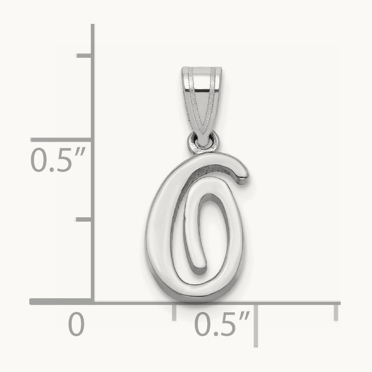 White Gold Script Letter O Initial Pendant, 14K White Gold