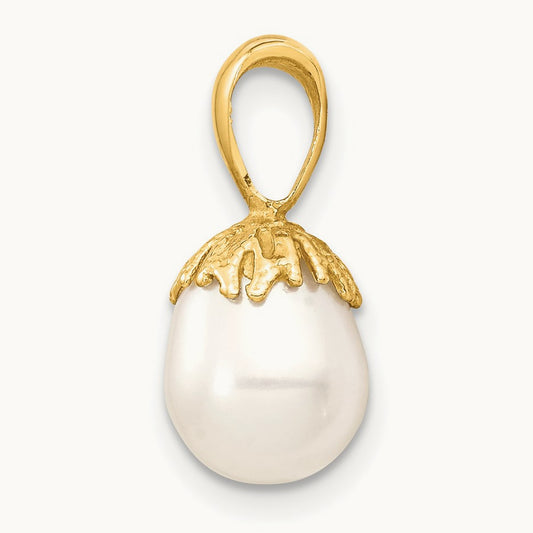 7- White Rice Freshwater Cultured Pearl Pendant, 8mm, 14K