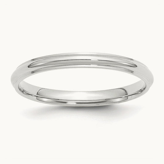 Half Round with Edge Band, 2.5mm, 10K White Gold