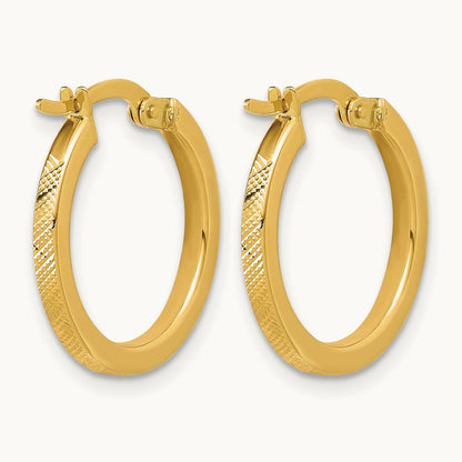 Polished and Textured Round Hoop Earrings, 14K — Leslie's