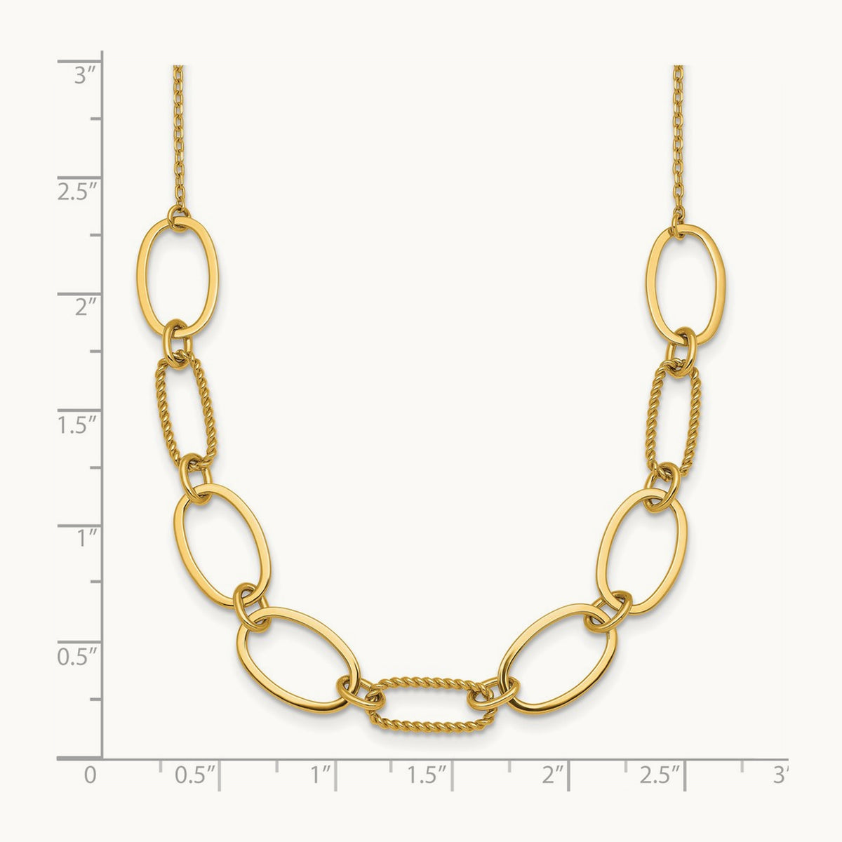 Polished And Twisted Oval Link W/2in Ext Necklace, 9.5mm, 14K