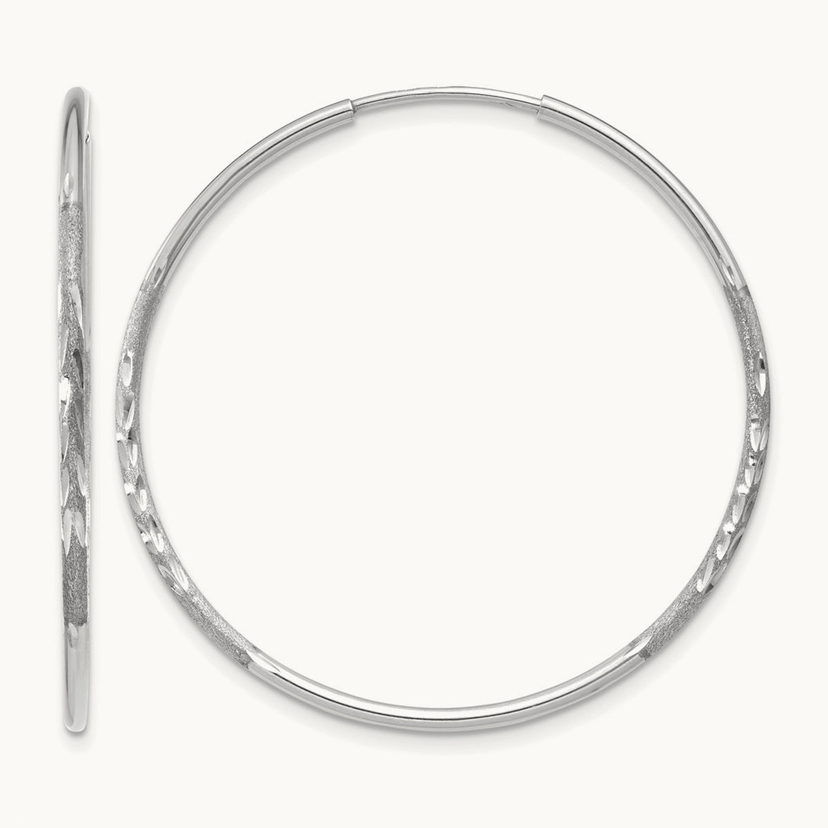 Diamond-cut Endless Hoop Earring — 14K White Gold