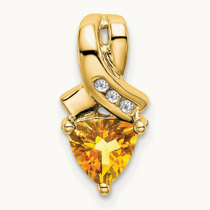 Trillion Citrine and Diamond Pendant — 14K Yellow Gold