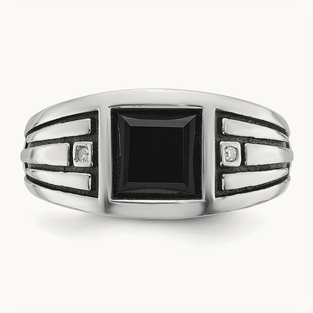 IBGoodman Men's Black Rhodium Onyx and Diamond Complete Ring, 14K White Gold