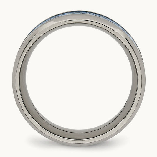 Polished w/Light Blue Carbon Fiber Inlay Ring, 8mm, Titanium