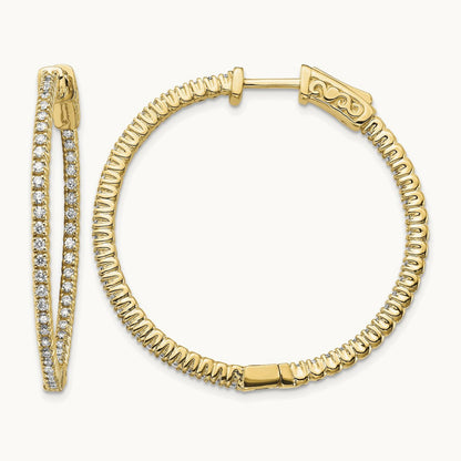 Diamond Round Hoop w/Safety Clasp Earrings, 14K