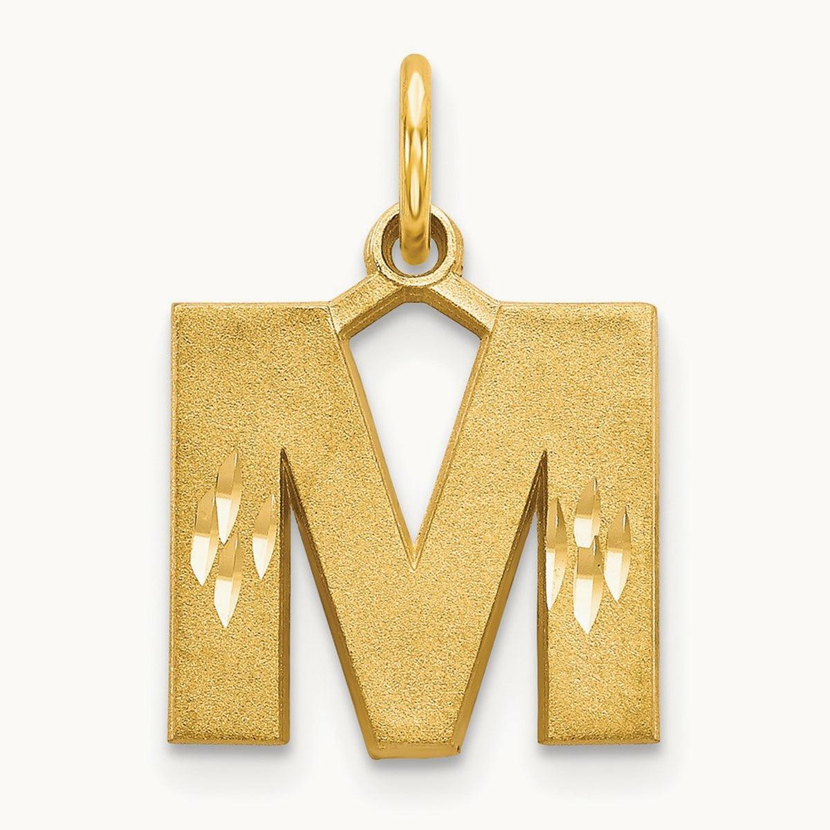 Satin Diamond-cut Initial Charm — 14K Yellow Gold, M