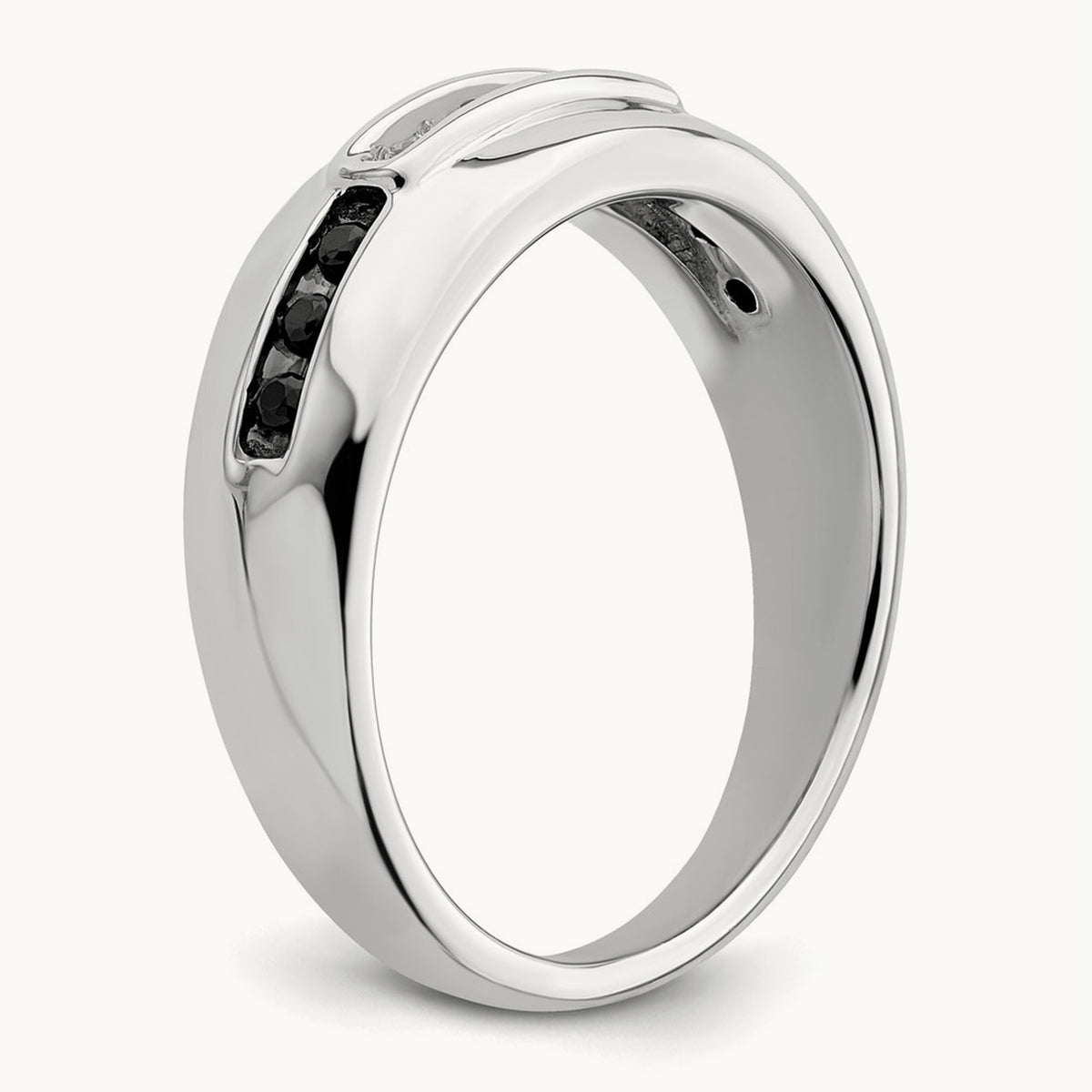 Complete White and Black Diamond Men's Ring, 14K White Gold
