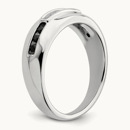 Complete White and Black Diamond Men's Ring, 14K White Gold