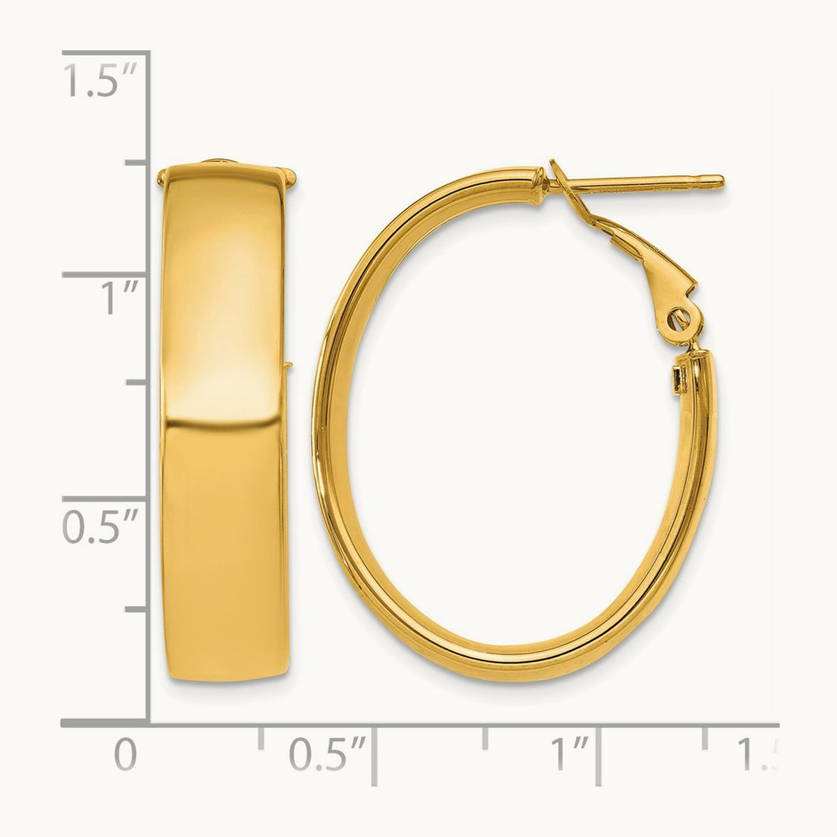 Oval Omega Back Hoop Earrings — 14K Yellow Gold, 6.75mm