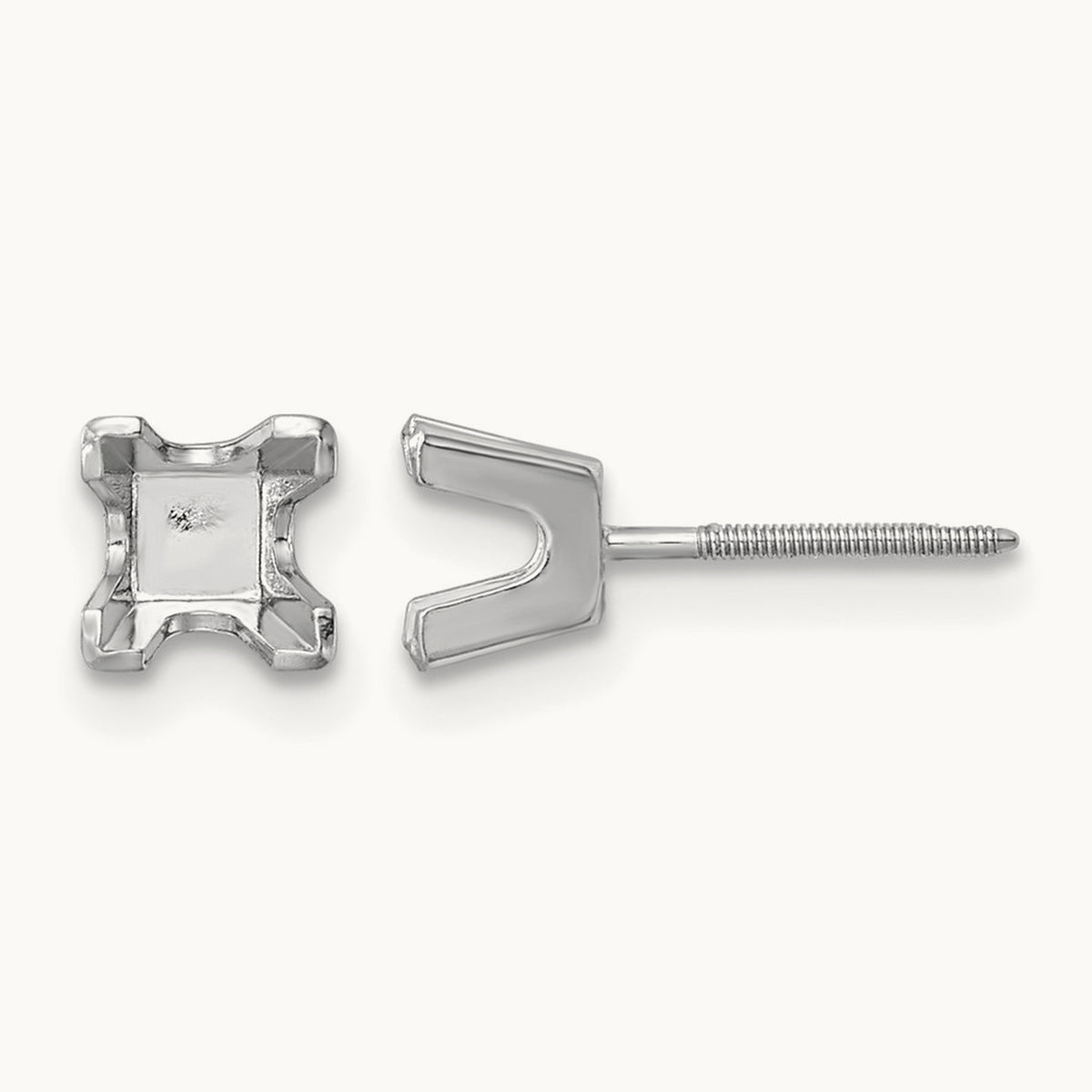 Princess Cut Stud Earring Mountings, 4mm, 14K White Gold