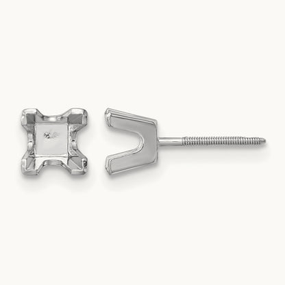 Princess Cut Stud Earring Mountings, 4mm, 14K White Gold