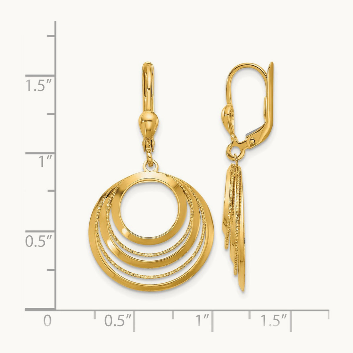 Polished and Diamond-cut Circles Dangle Leverback Earrings, 14K — Leslie's