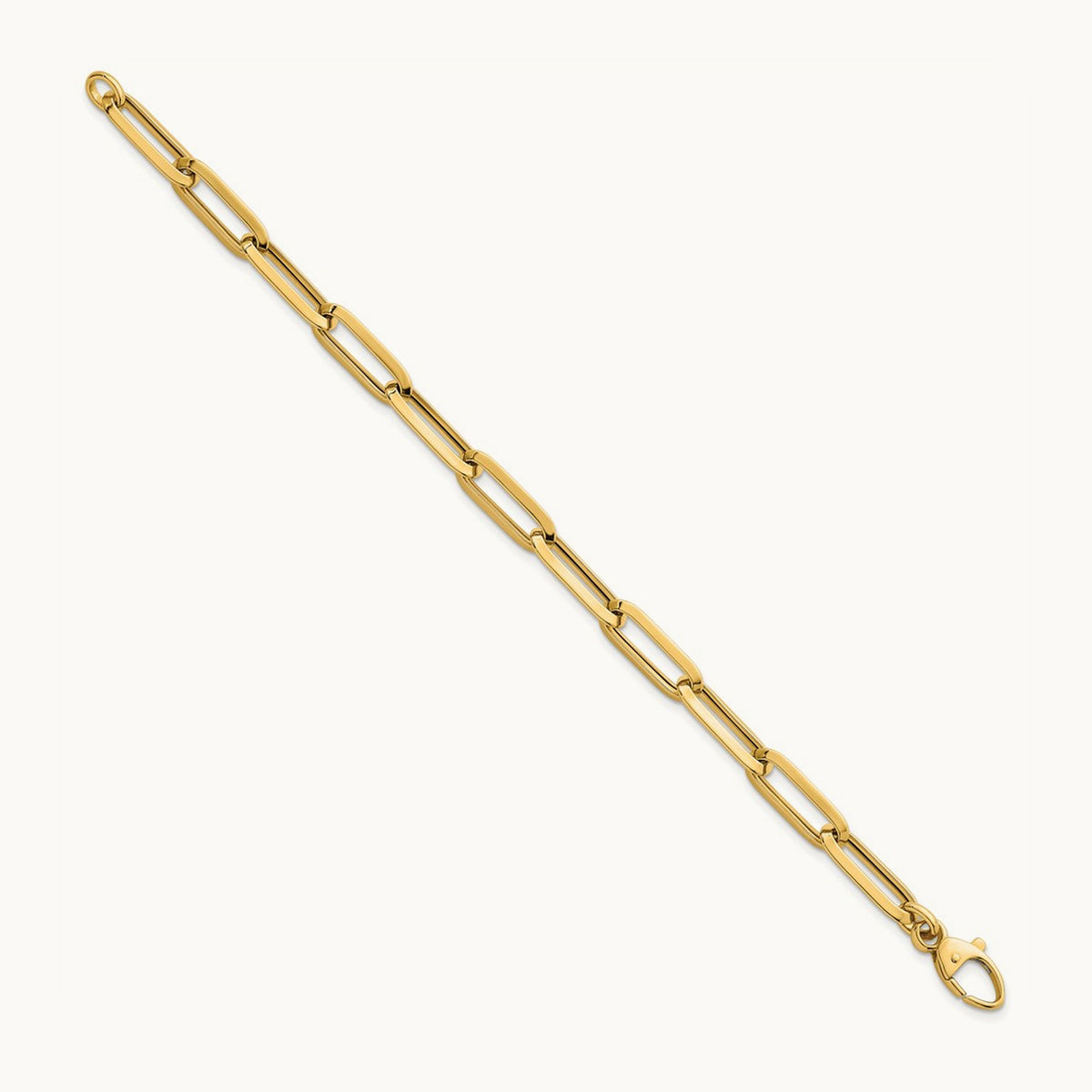 Polished Paperclip Link Chain Bracelet, 7mm, 14K