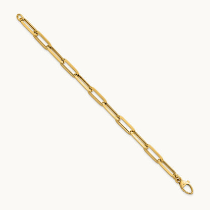 Polished Paperclip Link Chain Bracelet, 7mm, 14K