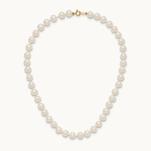 6- White Semi Round Freshwater Cultured Pearl Necklace, 7mm, 14K