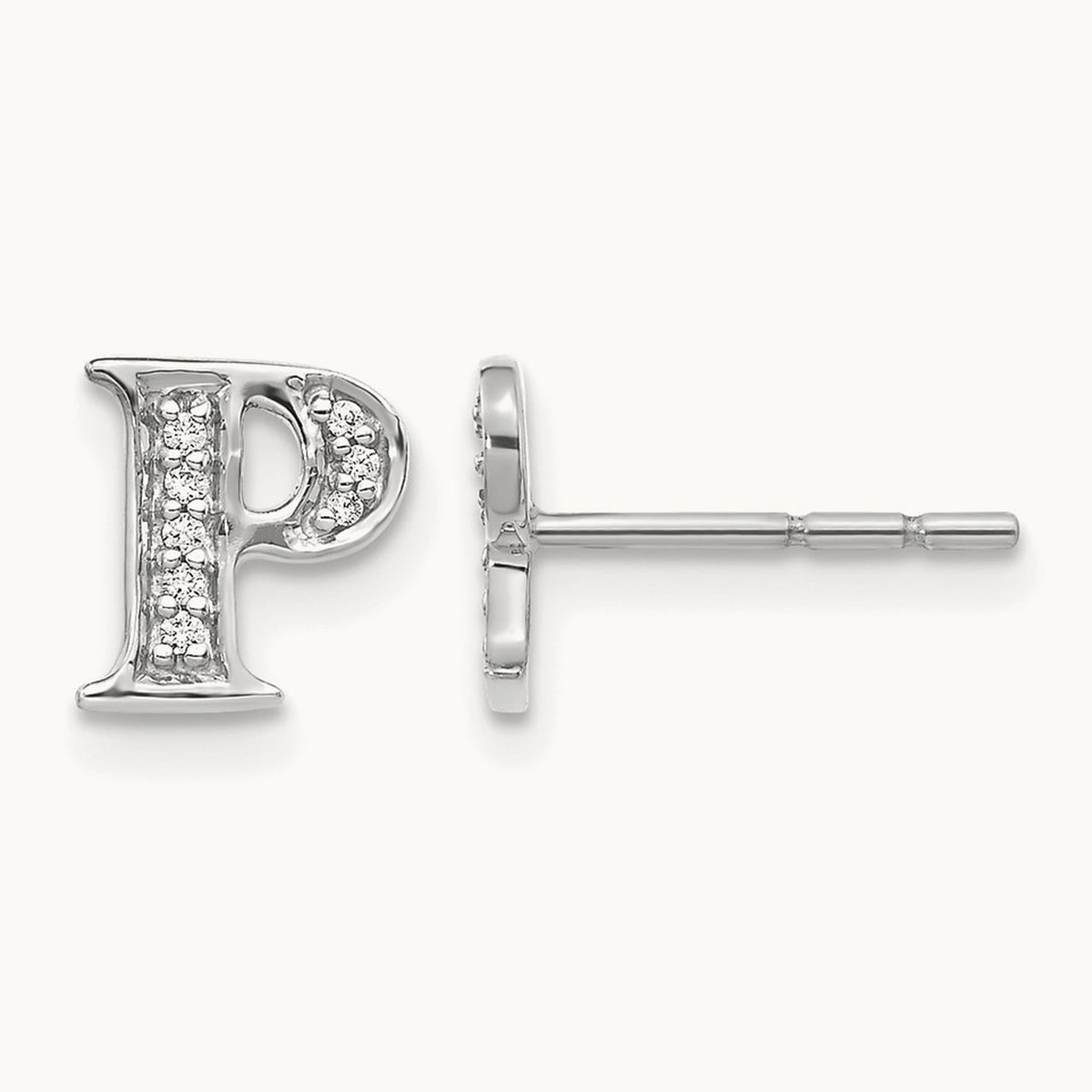 Diamond Initial P Earrings, 14K White Gold