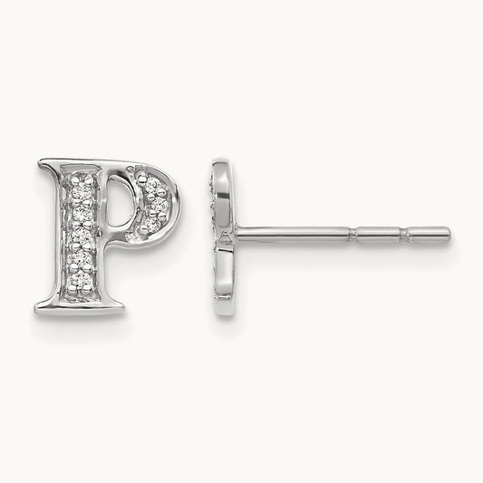 Diamond Initial P Earrings, 14K White Gold