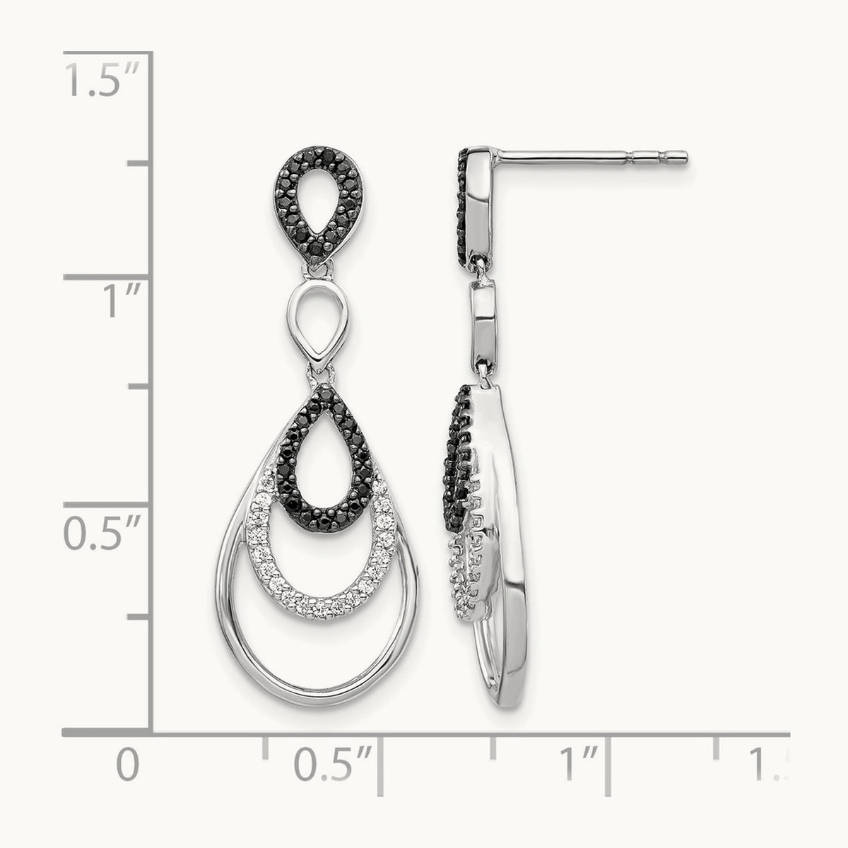 Black and White Diamond Post Earrings, 14K White Gold