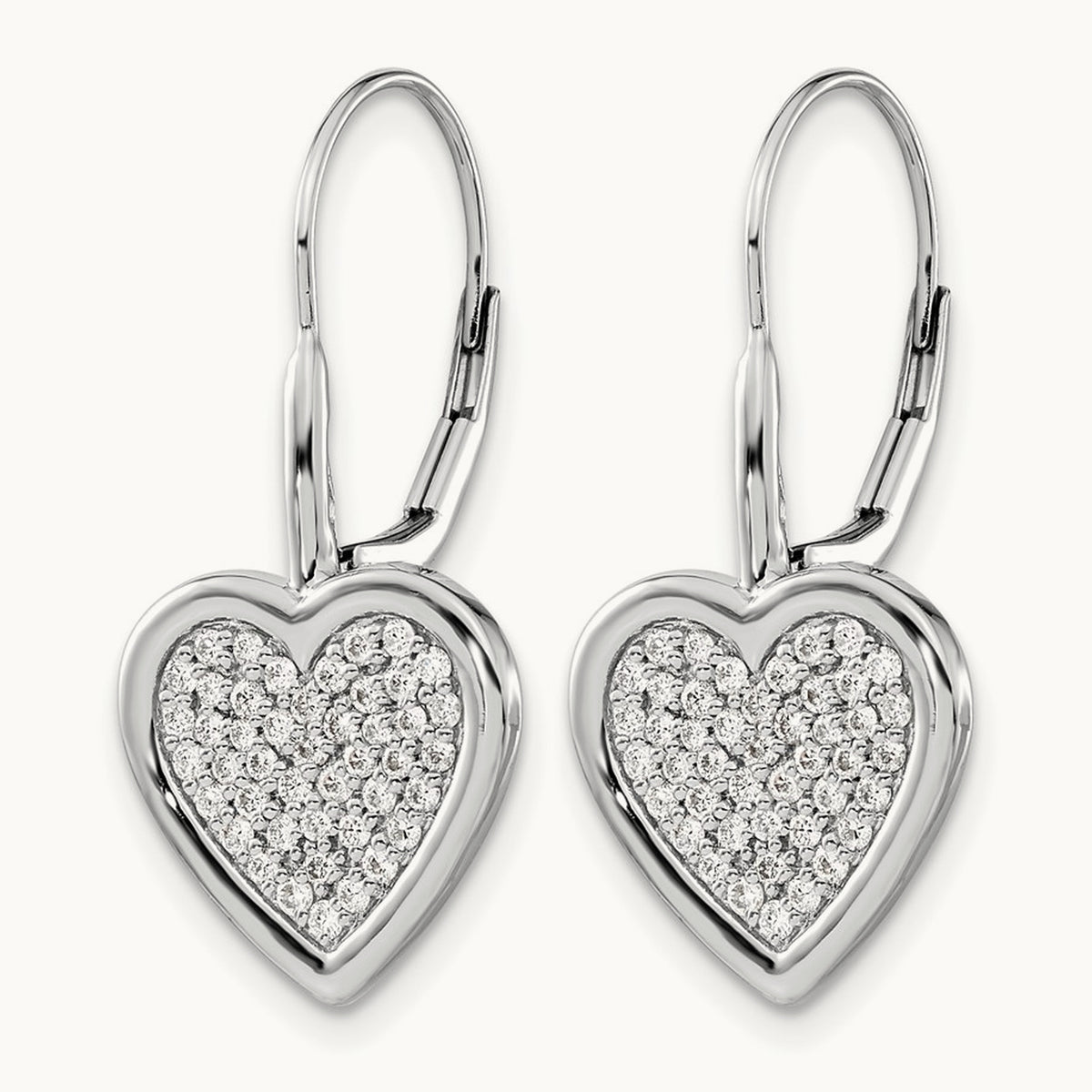 Diamond Fancy Heart Leverback Earrings, 14K White Gold