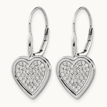 Diamond Fancy Heart Leverback Earrings, 14K White Gold