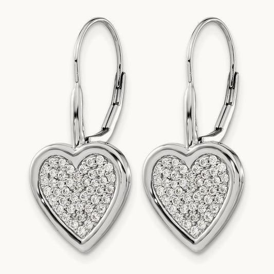 Diamond Fancy Heart Leverback Earrings, 14K White Gold