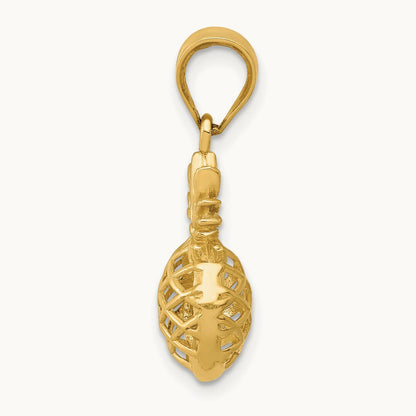 Polished 3D Pineapple Pendant — 14K Yellow Gold