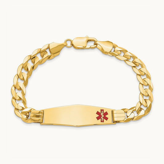 Medical Soft Diamond Shape Red Enamel Curb ID Bracelet, 14K
