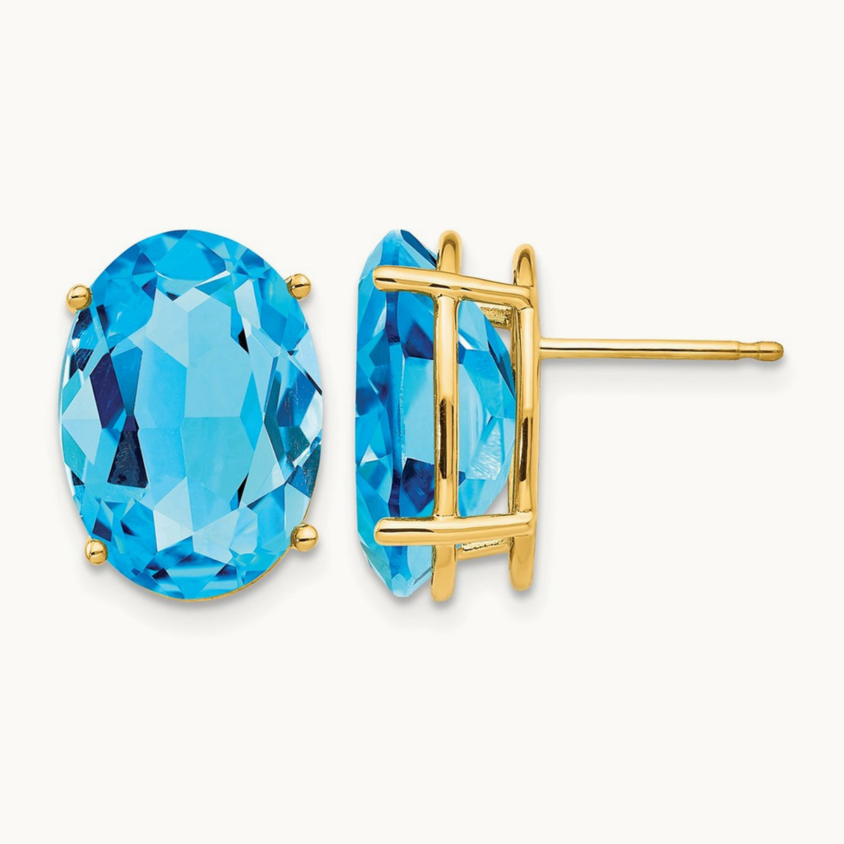 14x10mm Oval Blue Topaz Earrings, 14K
