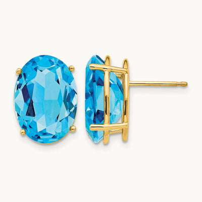 14x10mm Oval Blue Topaz Earrings, 14K