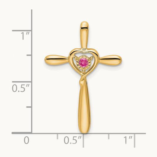 Tourmaline Cross w/Heart Chain Slide, 14K Pink