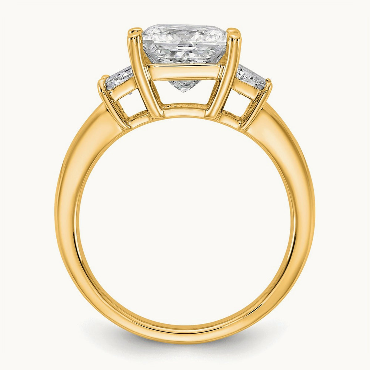 Princess & Trapezoid Engagement Ring — 14K Yellow Gold, 3 1/3 ct, 7