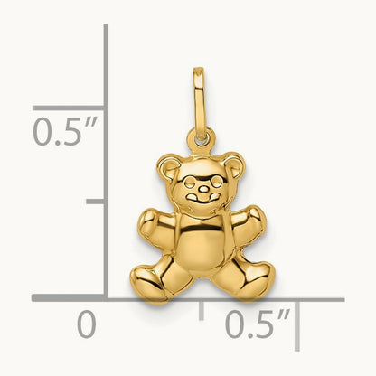 Polished Puffed Teddy Bear Pendant, 14K