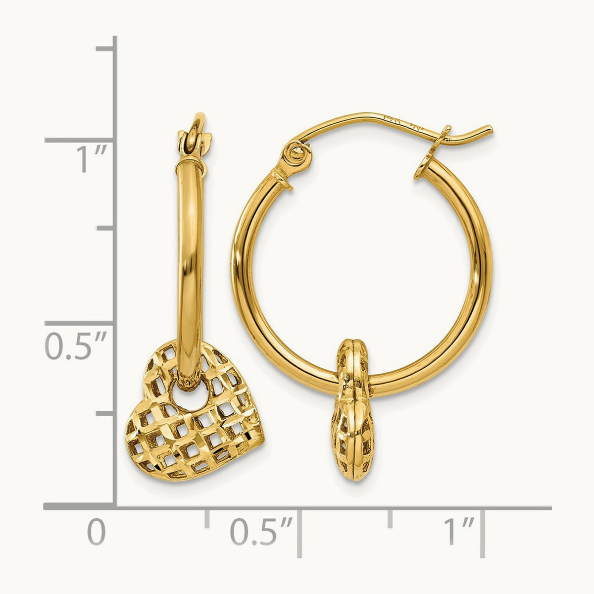 Moveable Heart Hoop Earrings, 14K