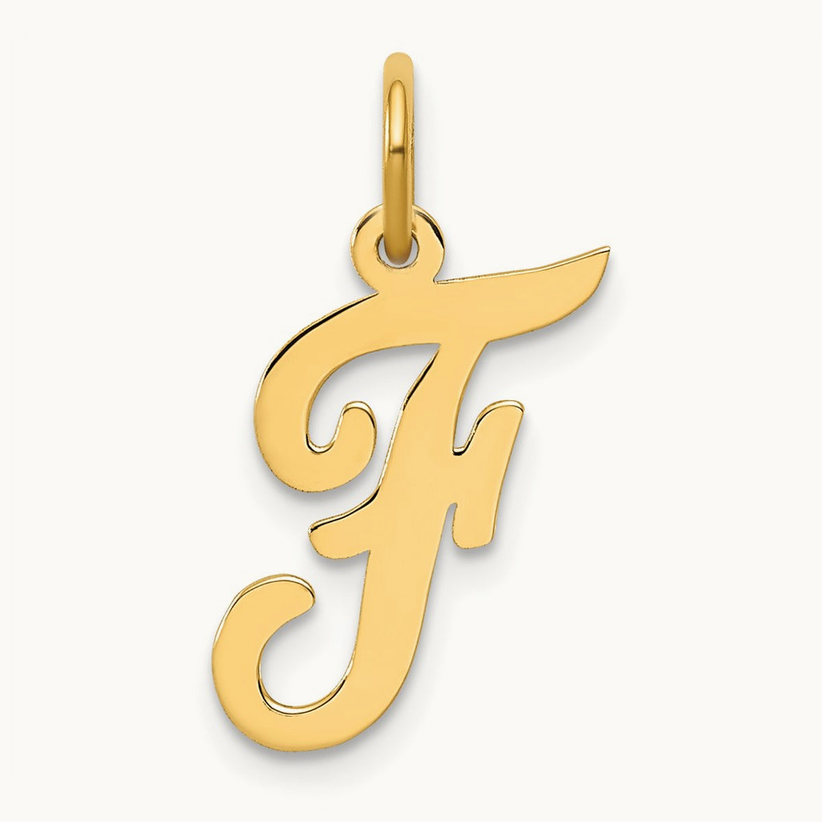 Medium Script Initial Charm — 14K Yellow Gold, F