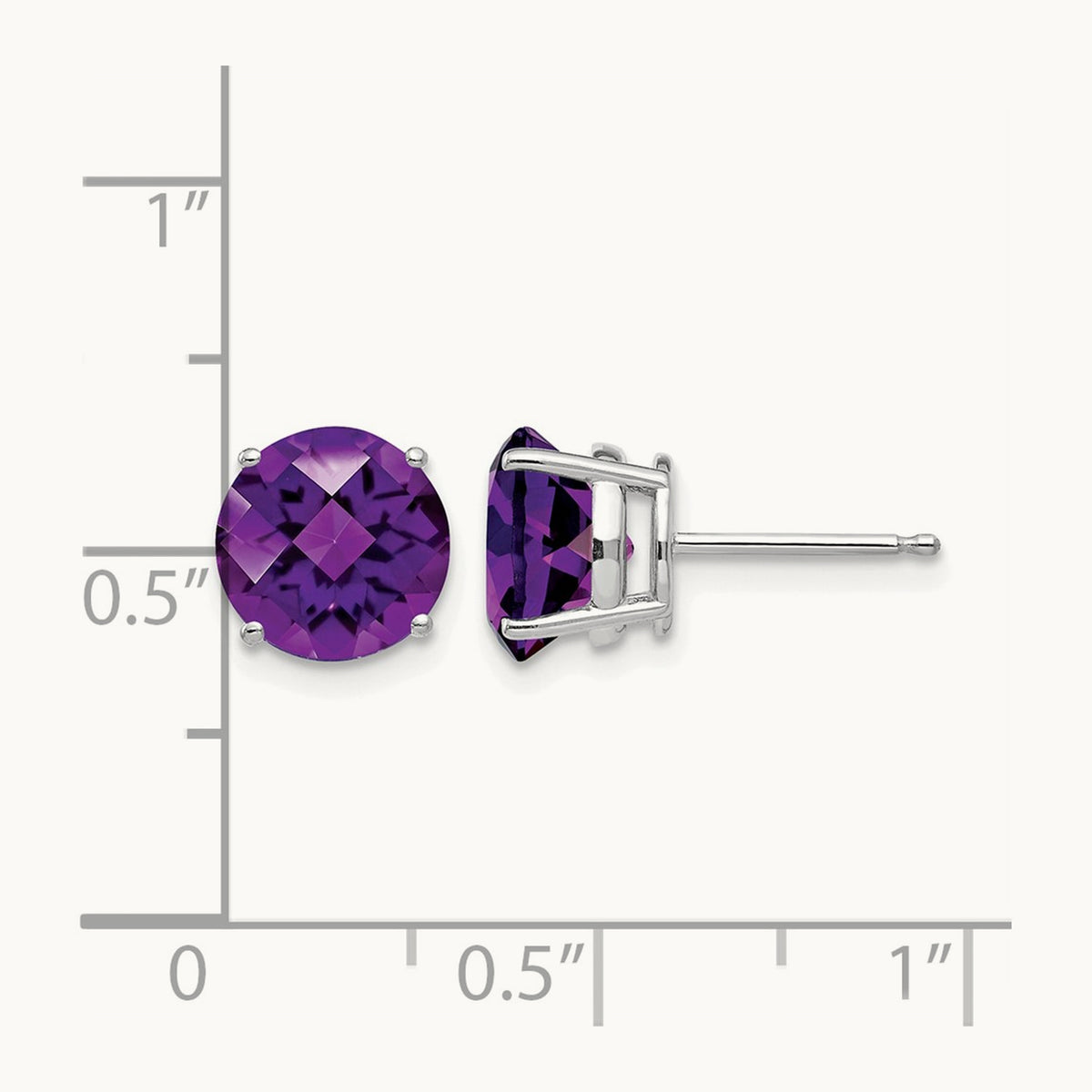 Amethyst Checker Earrings, 8mm, 14K White Gold