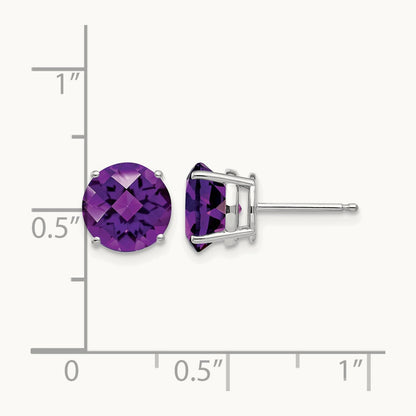 Amethyst Checker Earrings, 8mm, 14K White Gold
