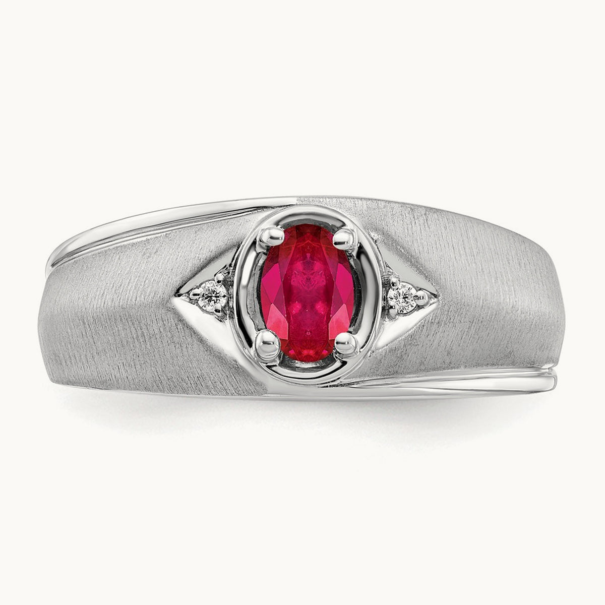 Oval Ruby and Diamond Men's Ring — 14K White Gold, 10