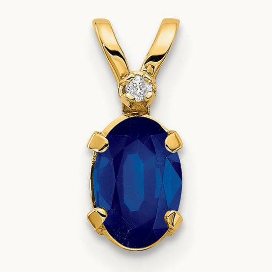 Diamond & Sapphire Birthstone Pendant — 14K Yellow Gold