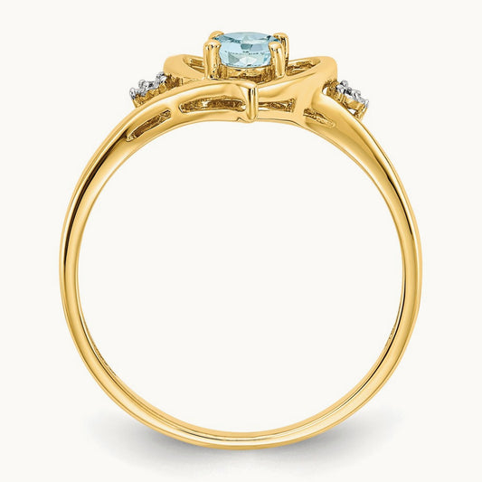 Aquamarine and Diamond Heart Ring, 14K