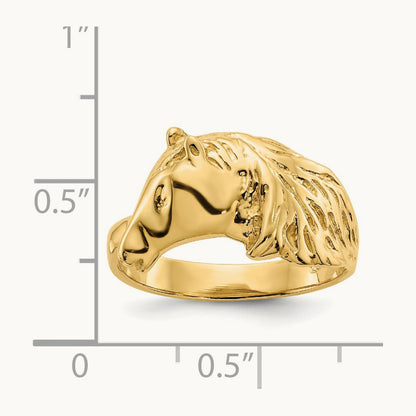 Polished Horse Head Ring, 14K Gold
