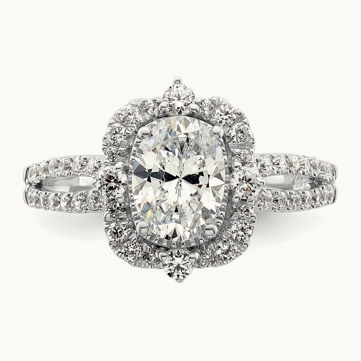 Vintage 1ct Oval Halo Dia Semi-Mount Ring, 14K White Gold
