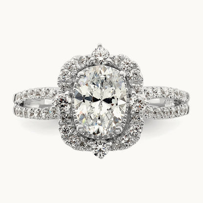 Vintage 1ct Oval Halo Dia Semi-Mount Ring, 14K White Gold