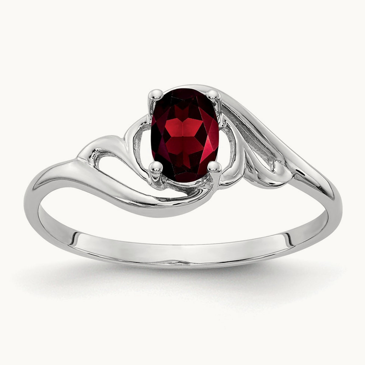6x4mm Oval Garnet ring, 14K White Gold