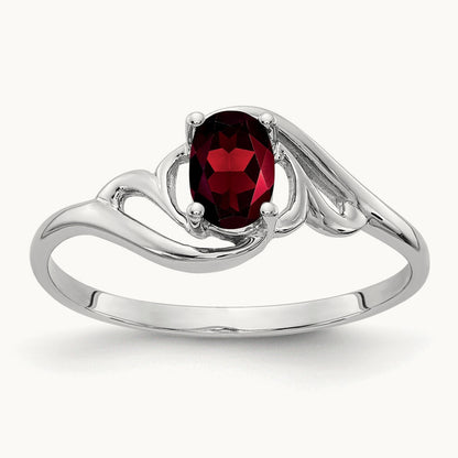 6x4mm Oval Garnet ring, 14K White Gold